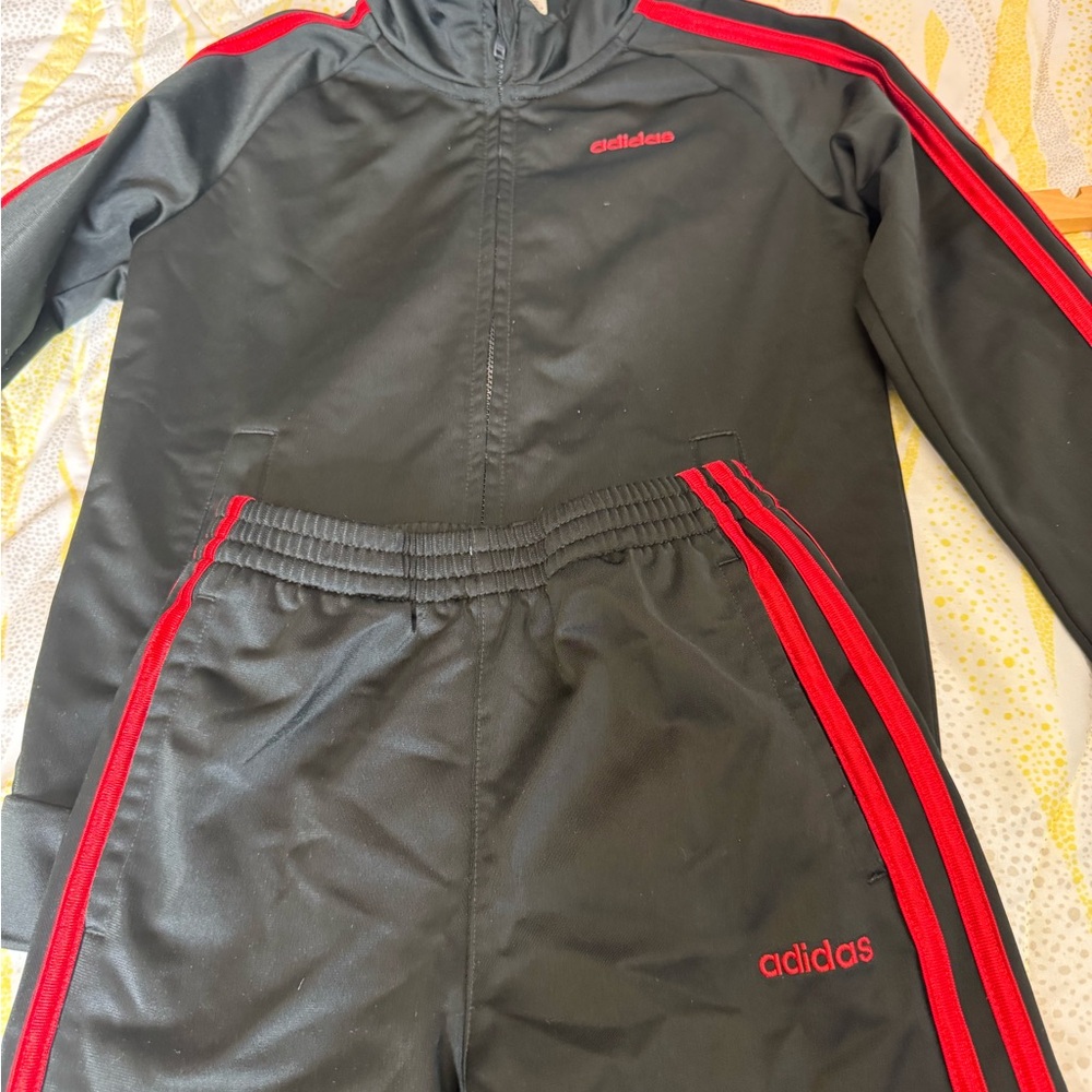 Adidas Kids Black Tracksuit with Red Stripes - Picture 7 of 7